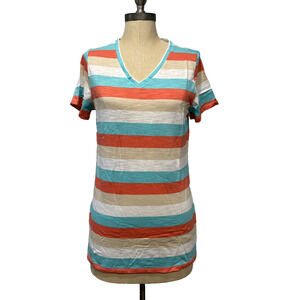 Belle by Kim Gravel Womens Top T-Shirt Sz 2XS (XXS) Cabana Coral Striped A396194